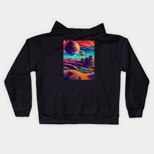 Colorful painting space colonist planet landscape pattern Kids Hoodie